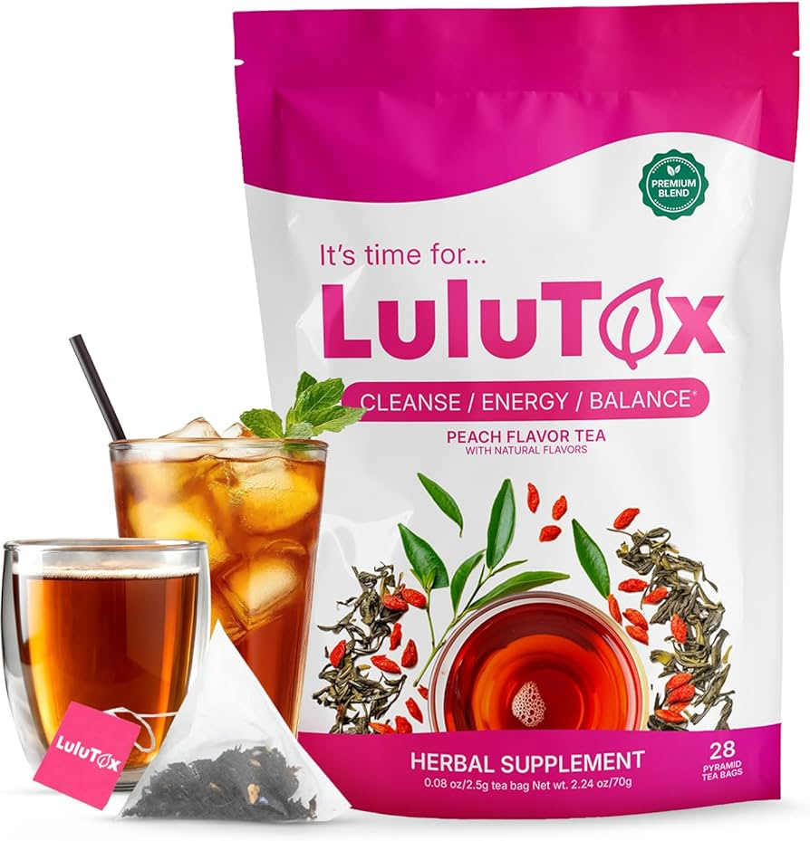 Lulutox Natural Herbal Tea — 28 Pyramid Tea Bags, Peach Flavour