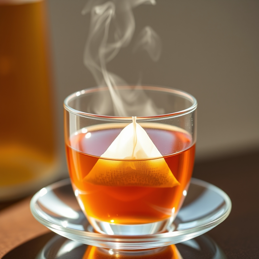 Lulutox herbal tea steeping in a clear glass